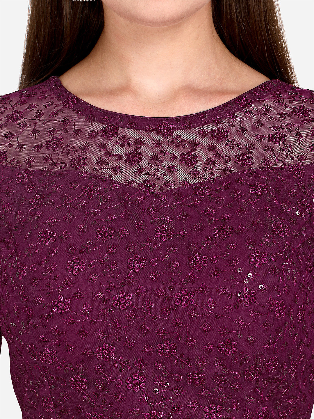 Stylish Purple Color Embroidered & Sequence Work Net Blouse