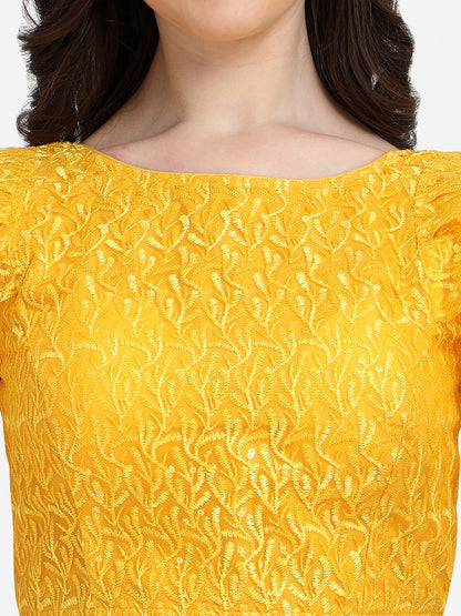 Exclusive Yellow Color Ruffle Sleeve Party Wear Blouse