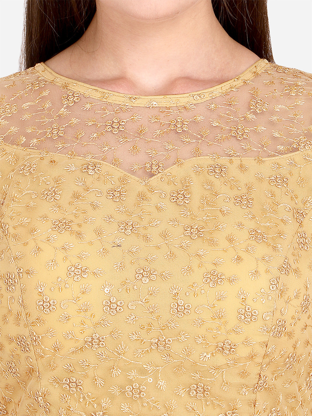 Stylish Beige Color Embroidered & Sequence Work Net Blouse