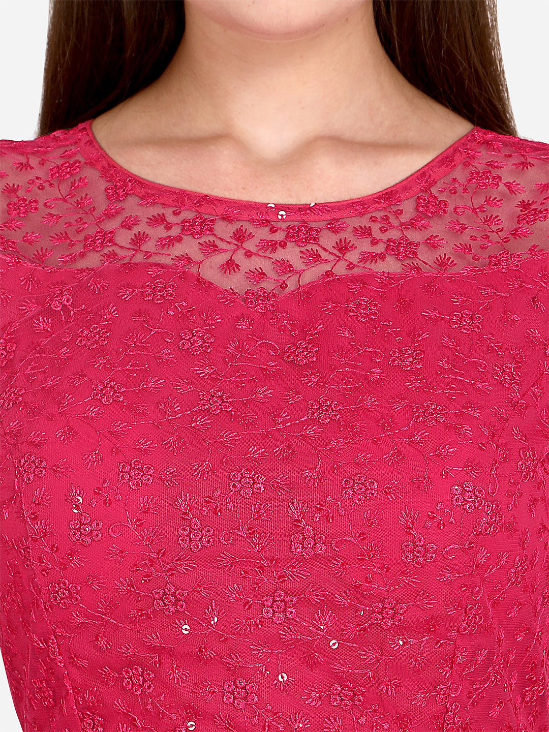 Stylish Pink Color Embroidered & Sequence Work Net Blouse