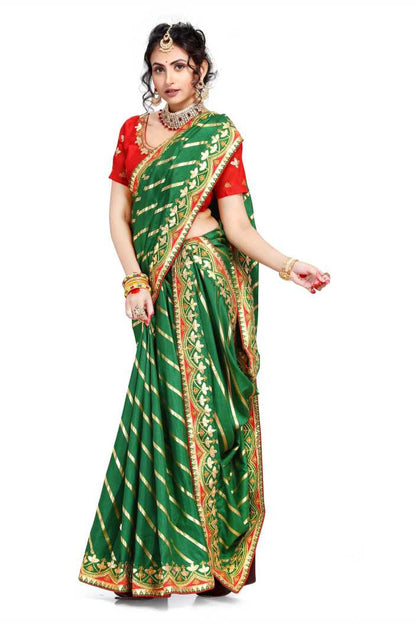 Designer Green Color Silk Leheriya Saree