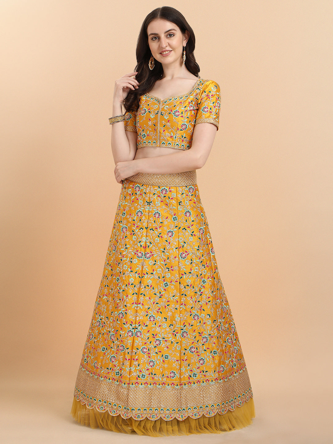 Yellow Color Sequence Embroidered Work Silk Lehenga Choli