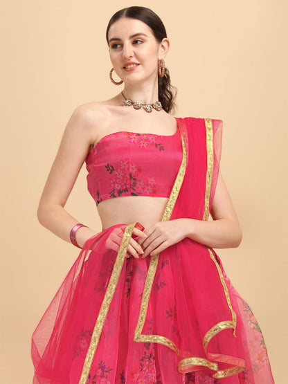 Pink Color Organza Printed Stylish Lehenga Choli