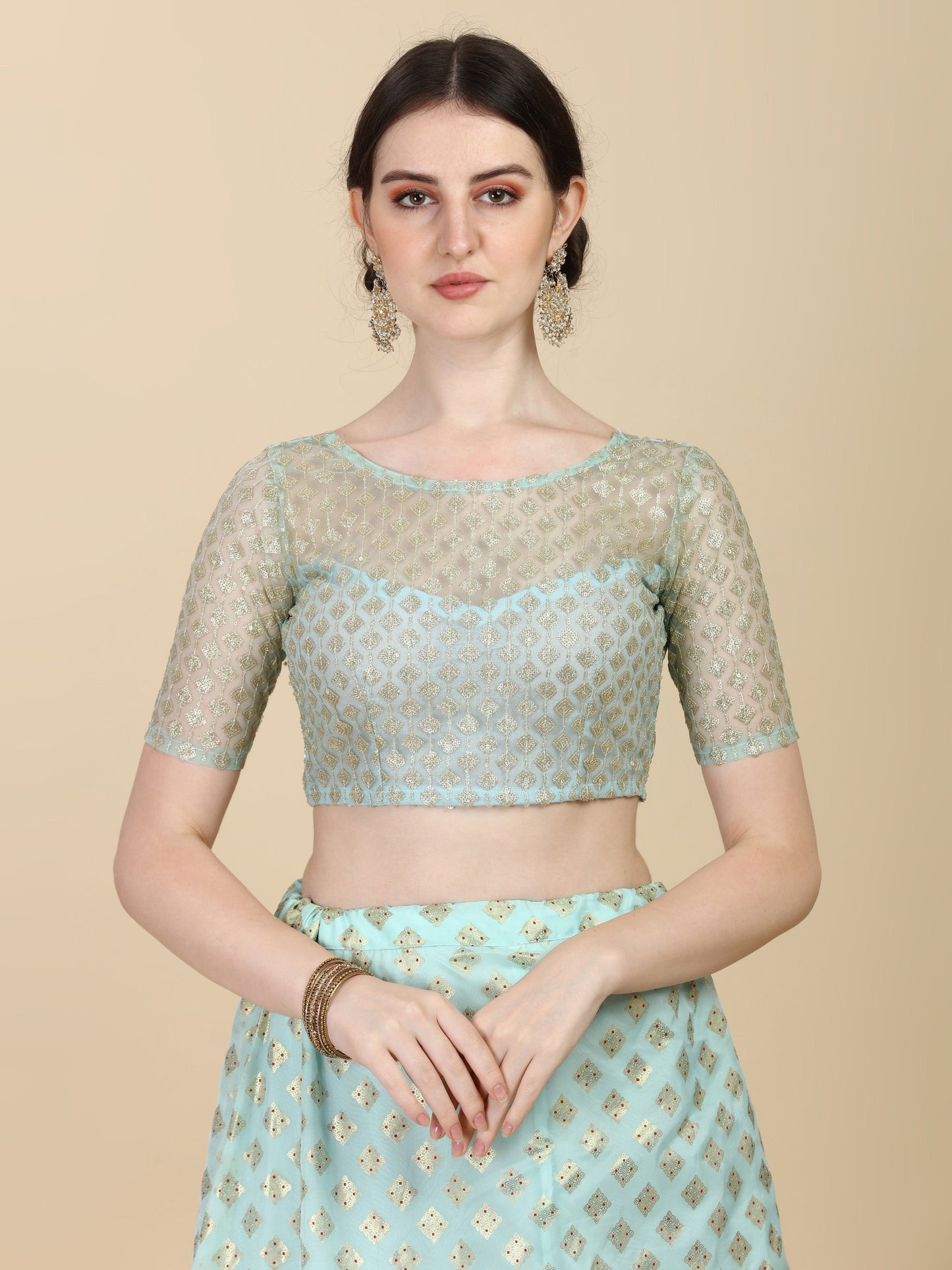 Unique Sky Blue Color Satin With Net Lehenga Choli