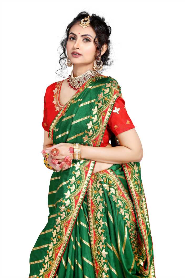 Designer Green Color Silk Leheriya Saree