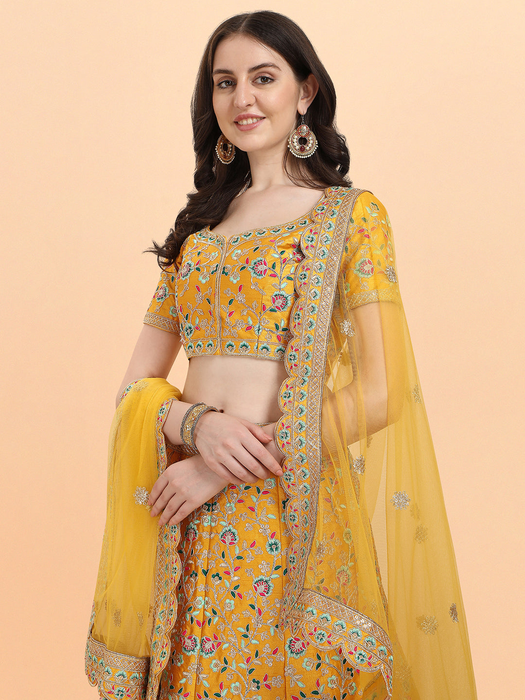 Yellow Color Sequence Embroidered Work Silk Lehenga Choli