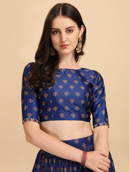 Digital Printed Navy Blue Color Crushed Lehenga Choli