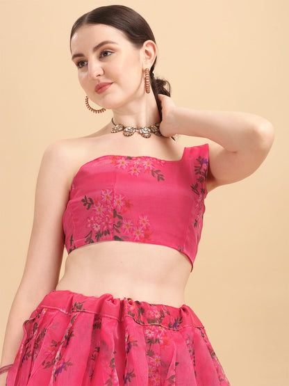 Pink Color Organza Printed Stylish Lehenga Choli