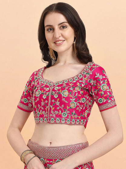 Pink Color Sequence Embroidered Work Silk Lehenga Choli