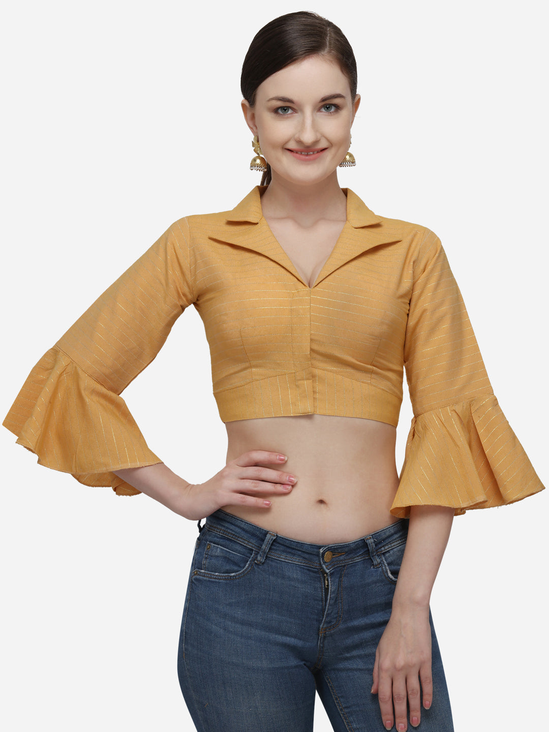 Yellow Color Printed Phantom Silk Blouse