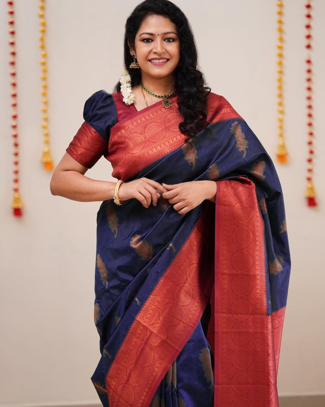 Gorgeous Coper Work Blue Color Silk Saree