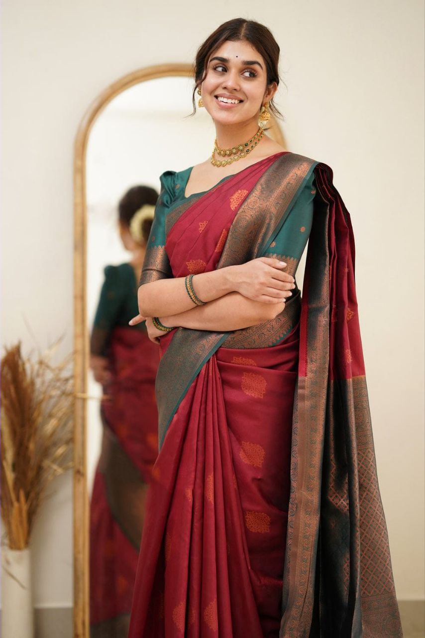 Maroon Color Coper Design Classic Saree