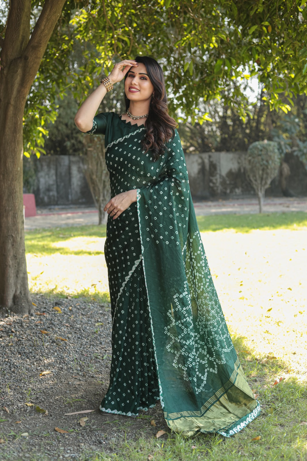 Original Bandhej Green Color Beautiful Design Saree