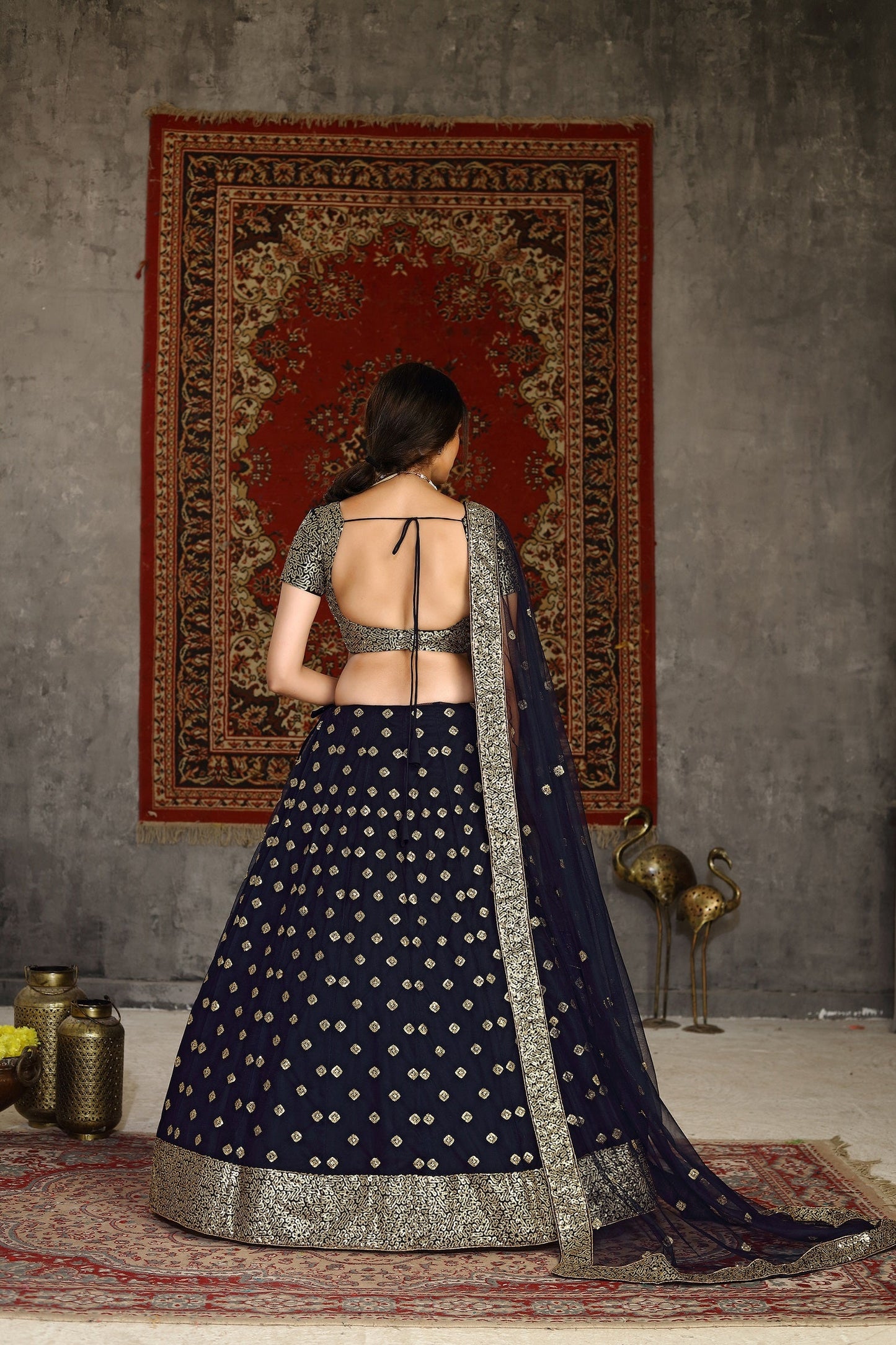 Trendy Navy Blue Sequence Embroidered Work Lehenga Choli