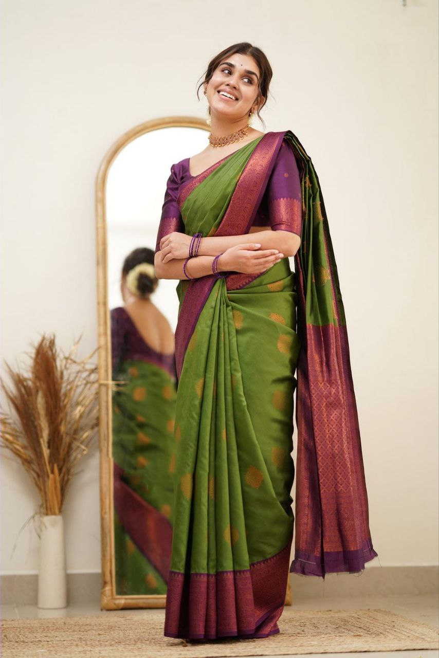 Green Color Coper Design Classic Saree