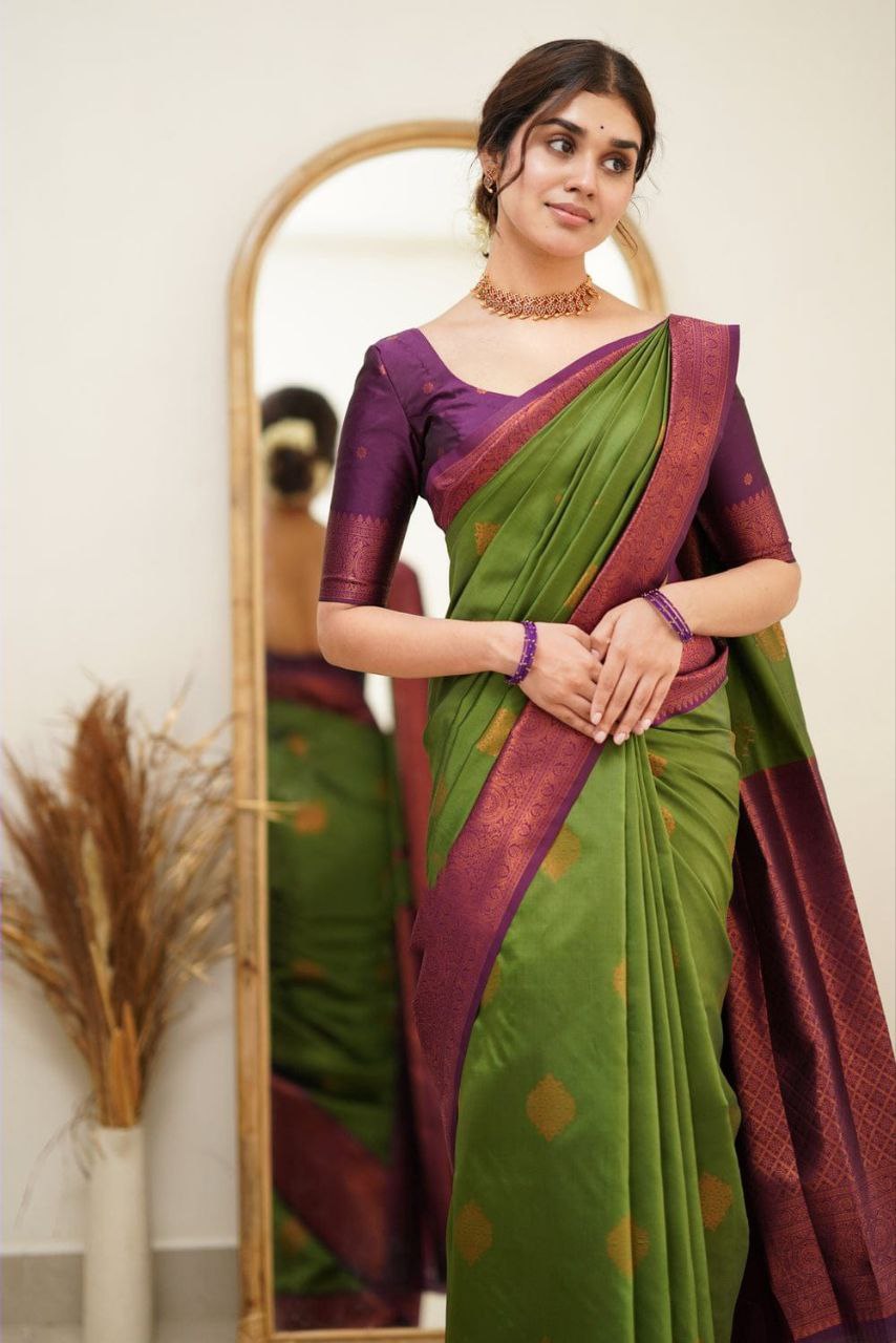 Green Color Coper Design Classic Saree