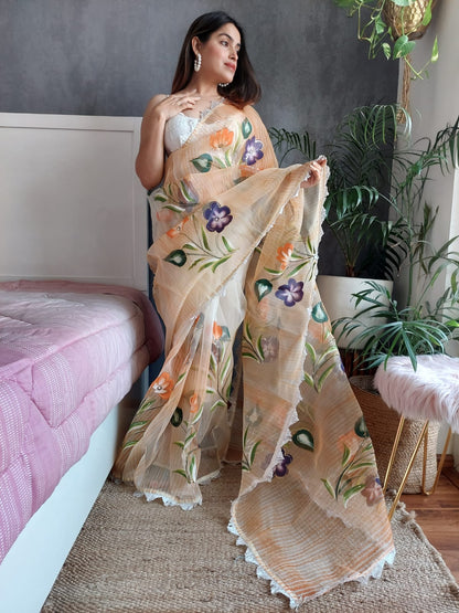 Beige Color Gorgeous Organza Silk Saree