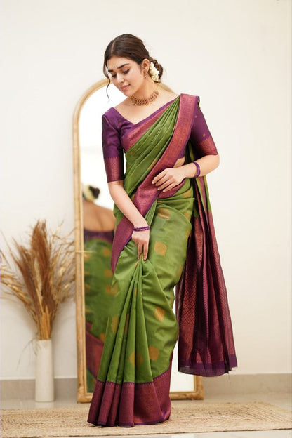 Green Color Coper Design Classic Saree