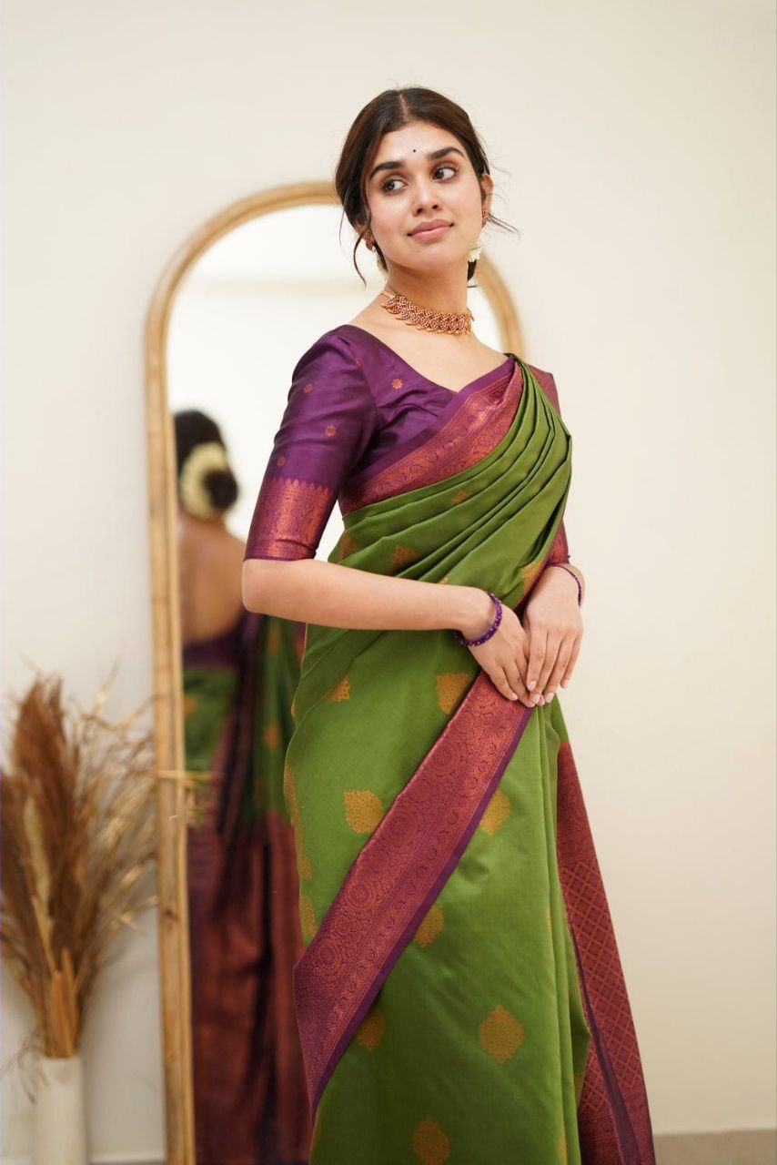 Green Color Coper Design Classic Saree