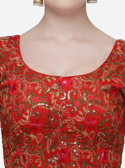 Amazing Red color Embroidered And Sequines Work Silk Blouse