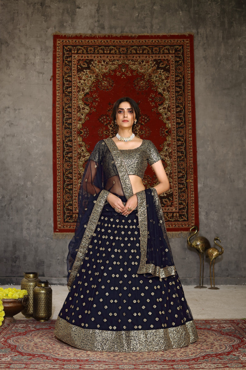 Trendy Navy Blue Sequence Embroidered Work Lehenga Choli