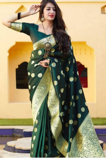 Dark Green Color Banarasi Silk Jacquard Work Designer Saree