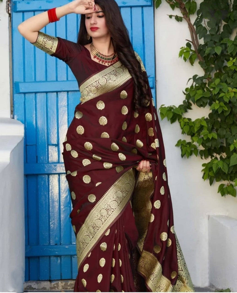 Maroon Color Banarasi Silk Jacquard Work Saree