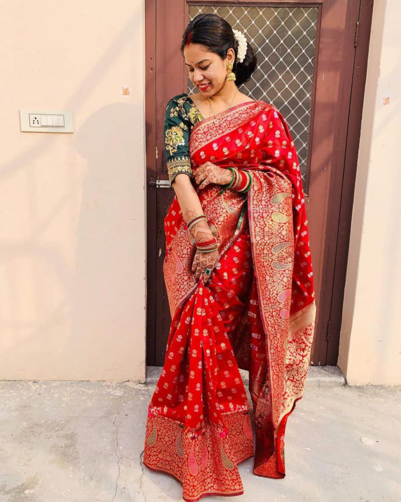 Superhit Red Color Soft Banarasi Silk Saree