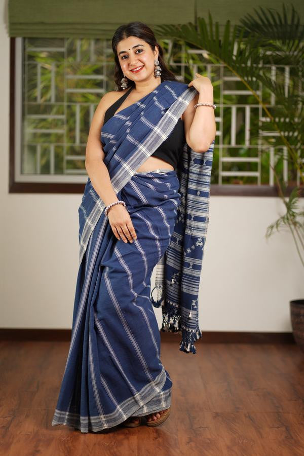 Blue Color Printed Munar Cotton Designer Saree