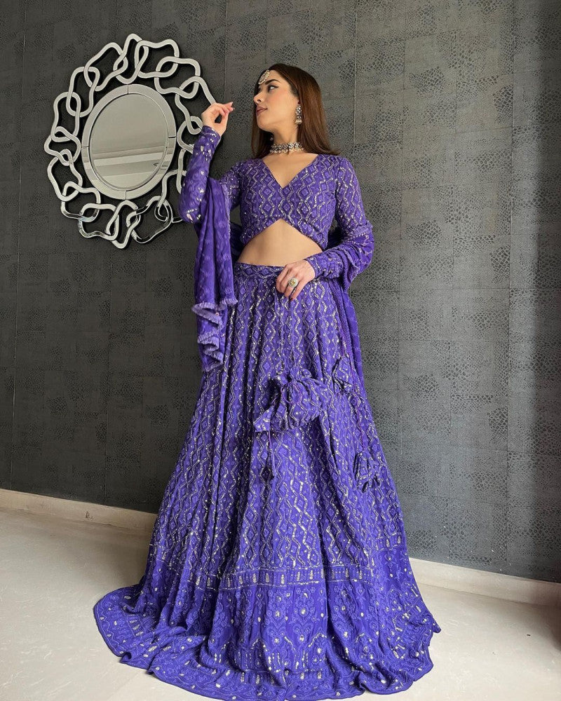 Decent Purple Color Embroidery Sequence Work  Lehenga Choli