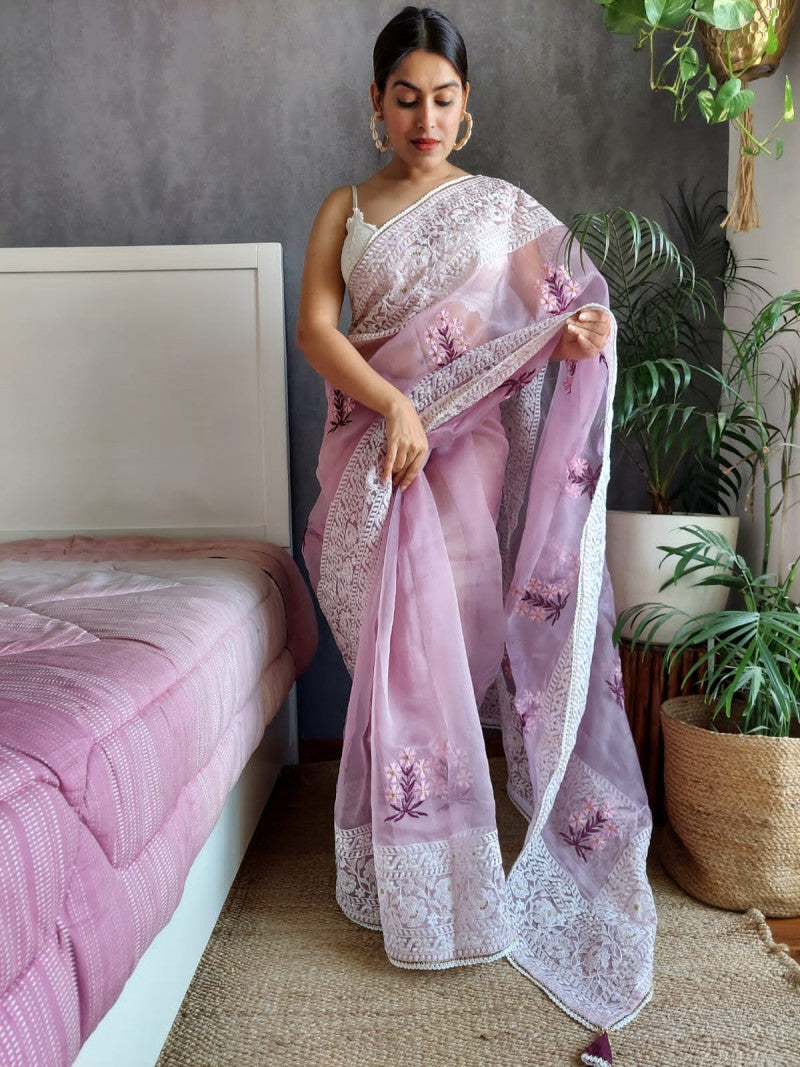 Lavender Weaving Tussar Silk Trendy Saree