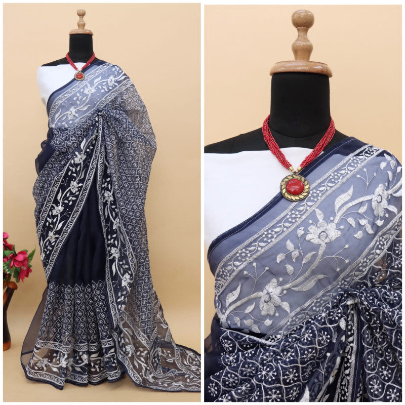 Mesmerizing Black Color Organza Saree