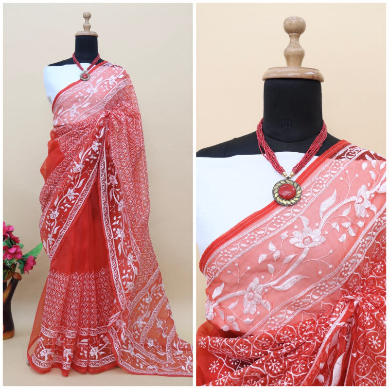 Mesmerizing Red Color Organza Saree