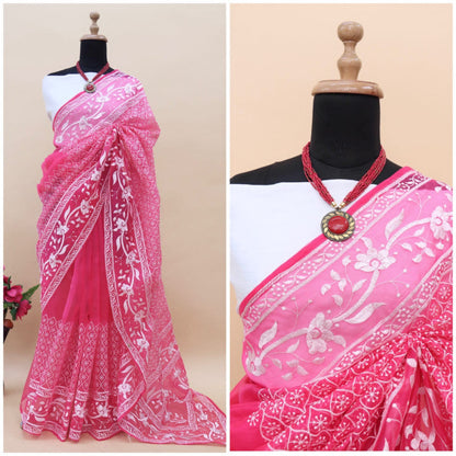 Mesmerizing Pink Color Organza Saree