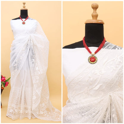 Mesmerizing White Color Organza Saree