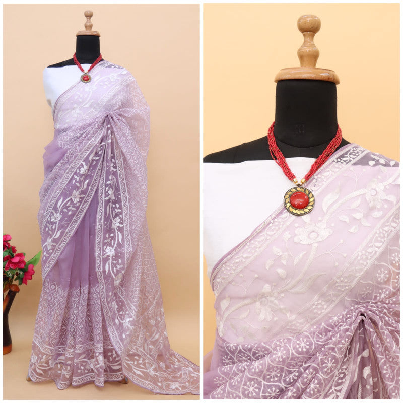 Mesmerizing Lavender Color Organza Saree