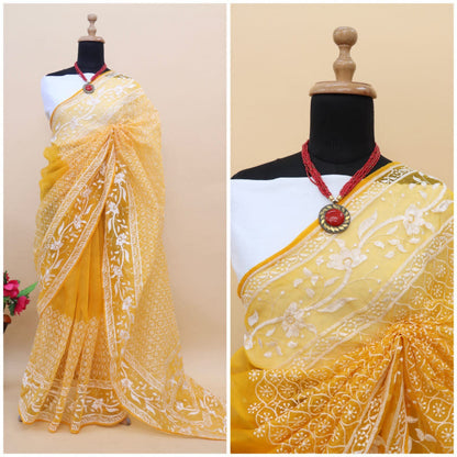 Mesmerizing Mustard Color Organza Saree