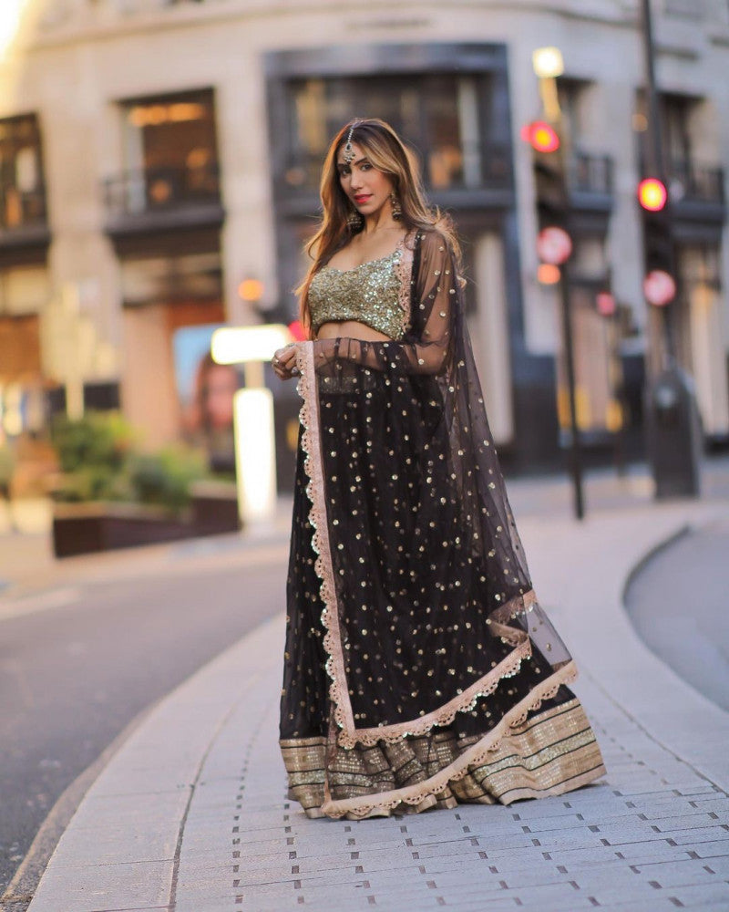 BLACK ELEGANT DESIGNER LEHENGA CHOLI SET - RENT