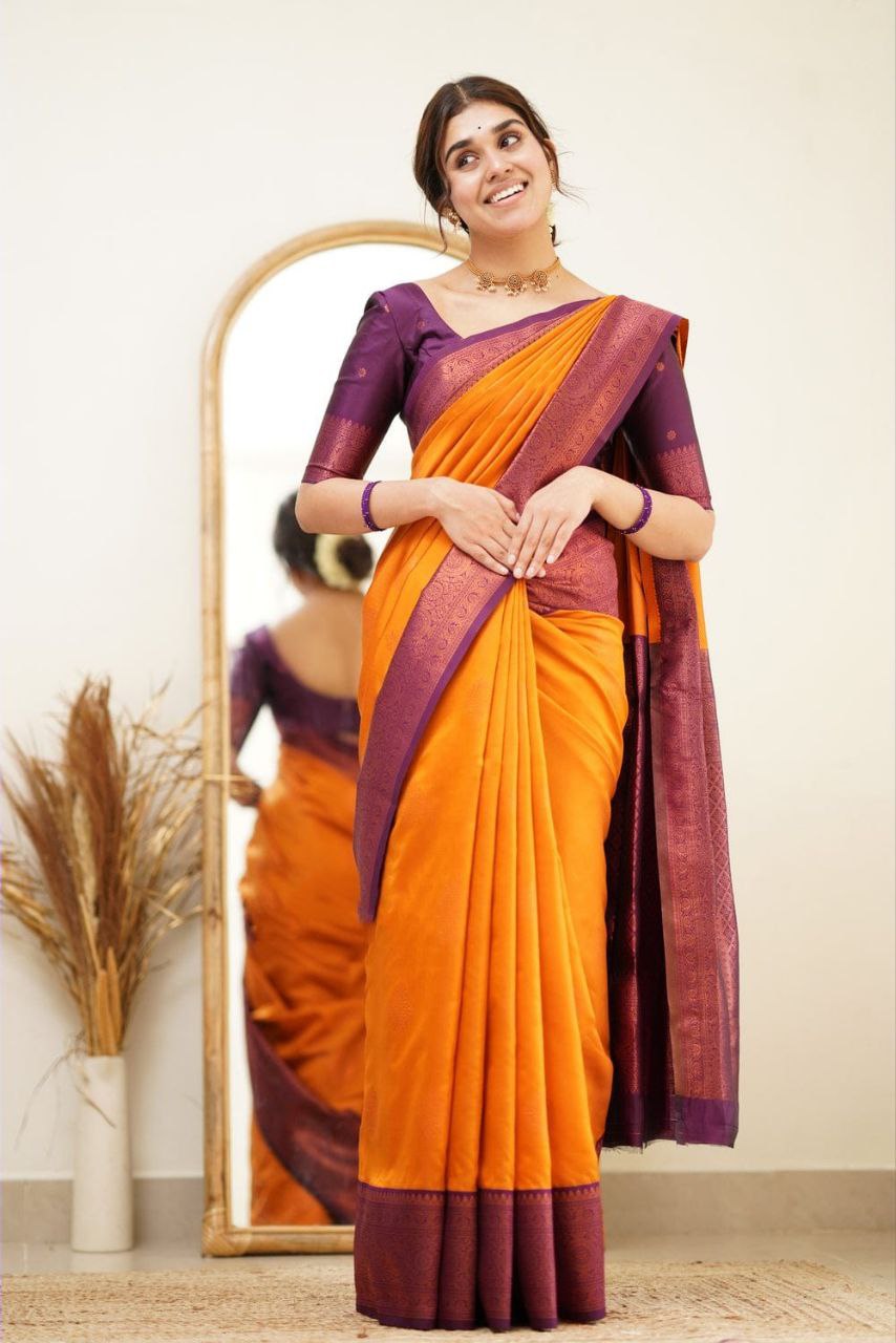 Orange Color Coper Design Classic Saree