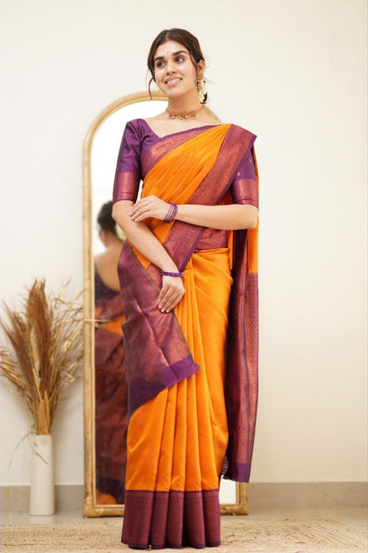 Orange Color Coper Design Classic Saree