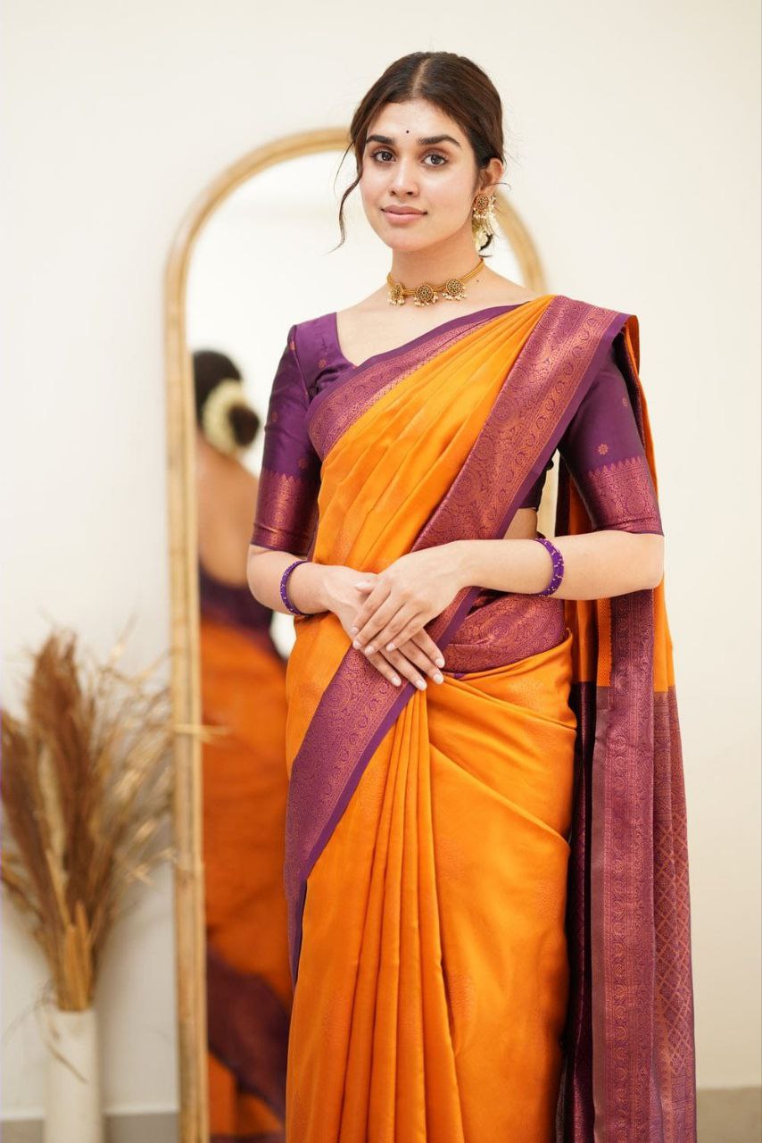 Orange Color Coper Design Classic Saree