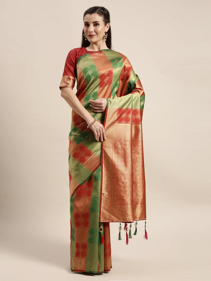 Wedding Wear Red And Green Banarasi Silk Saree