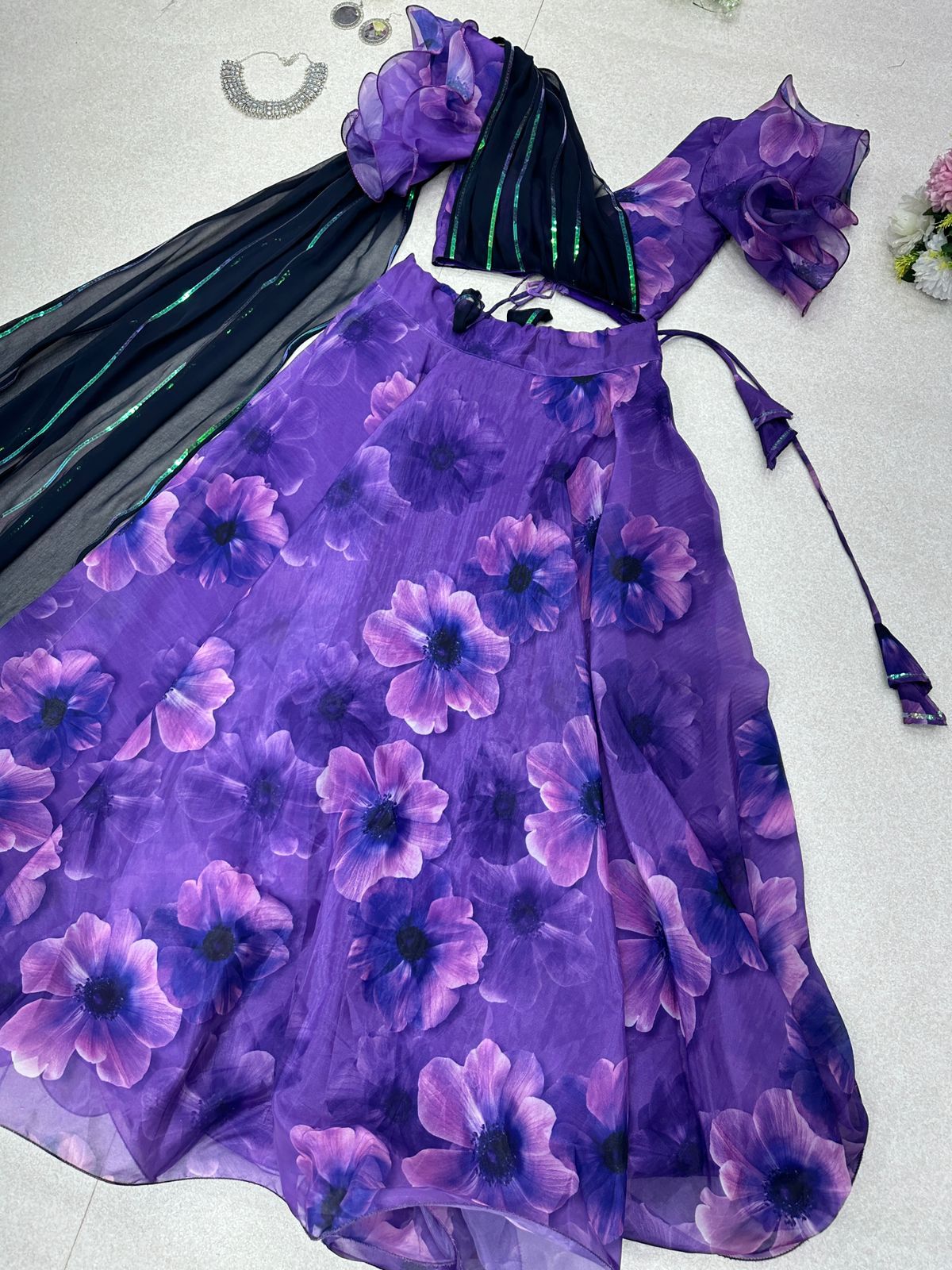 Fancy Purple Color Lehenga With Blouse Attached Dupatta