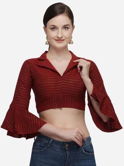 Maroon Color Printed Phantom Silk Blouse