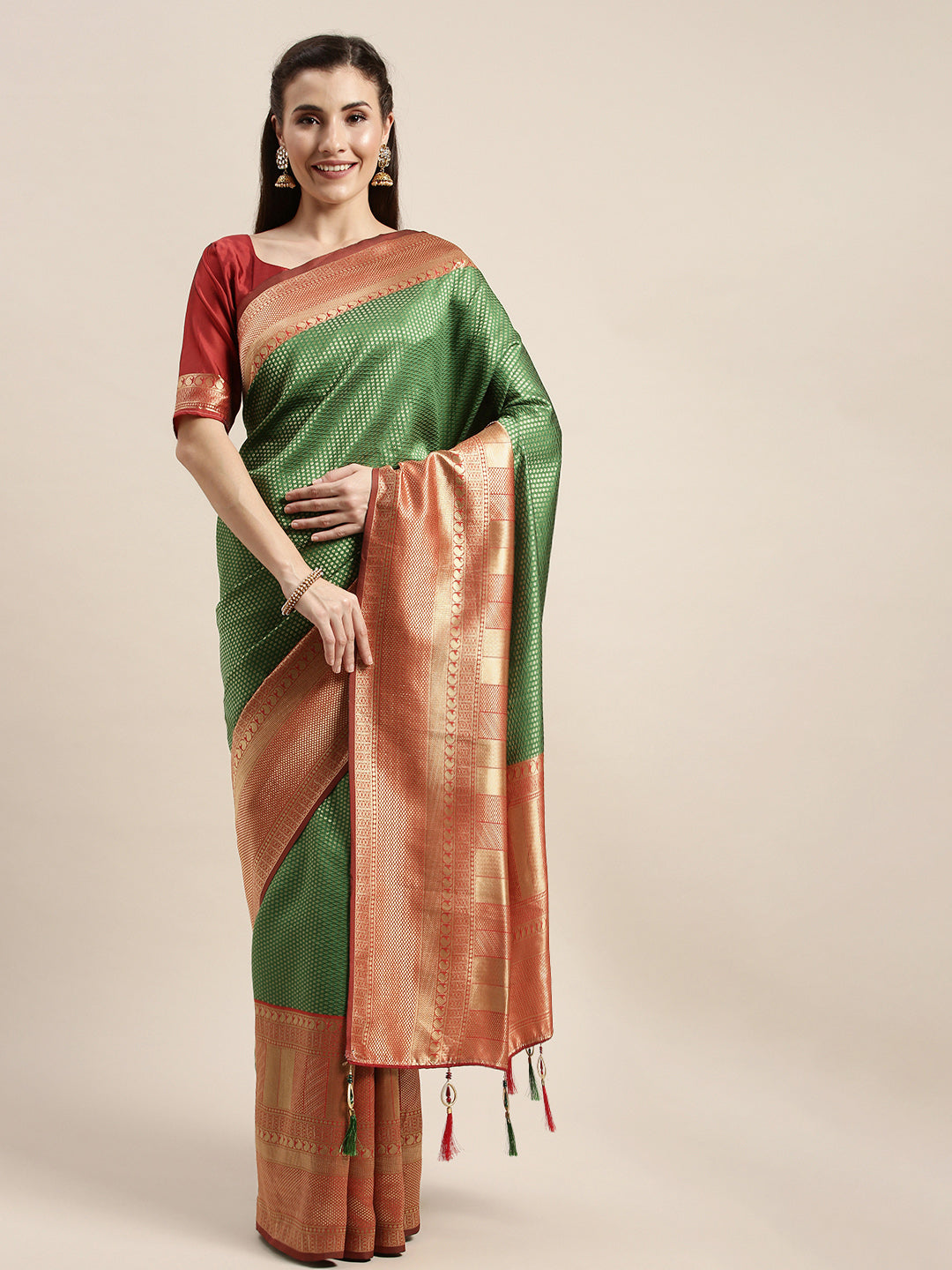 Green And Maroon Color Banarasi Silk Trendy Saree