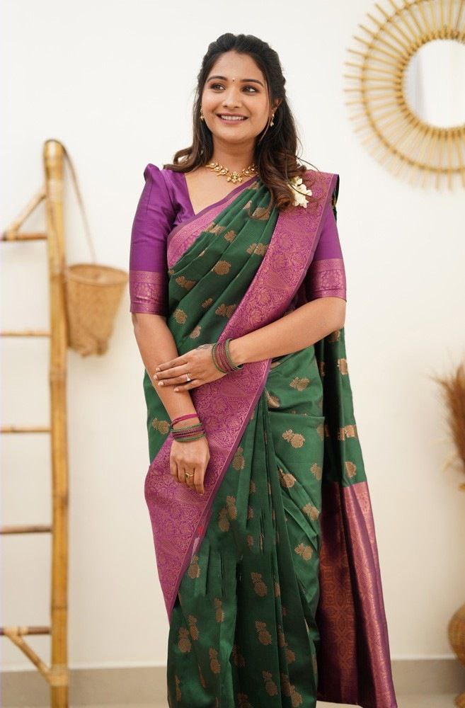 Festive Wear Green Color Lichi Silk Jari Work Saree