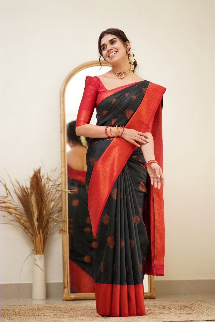 Black Color Coper Design Classic Saree