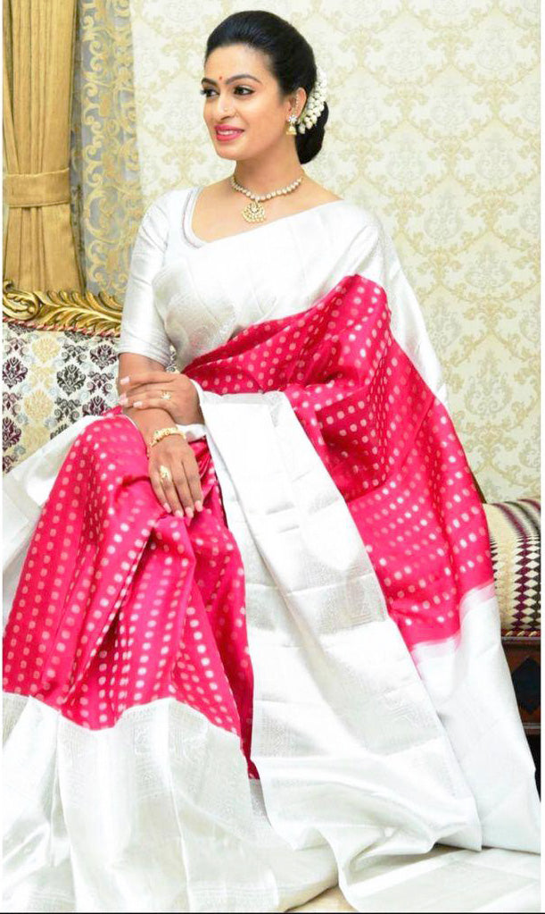 Ravishing Pink And White Color Silver Design Saree