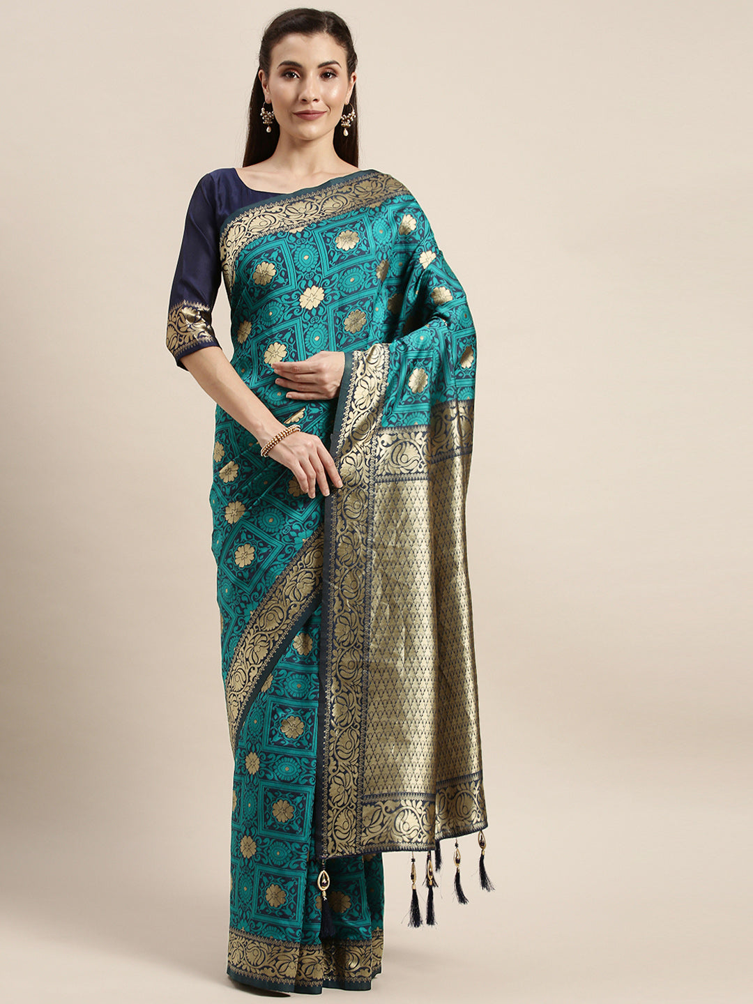 Sea Green Color Banarasi Silk Designer Saree