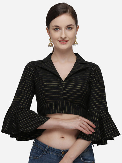 Black Color Printed Phantom Silk Blouse